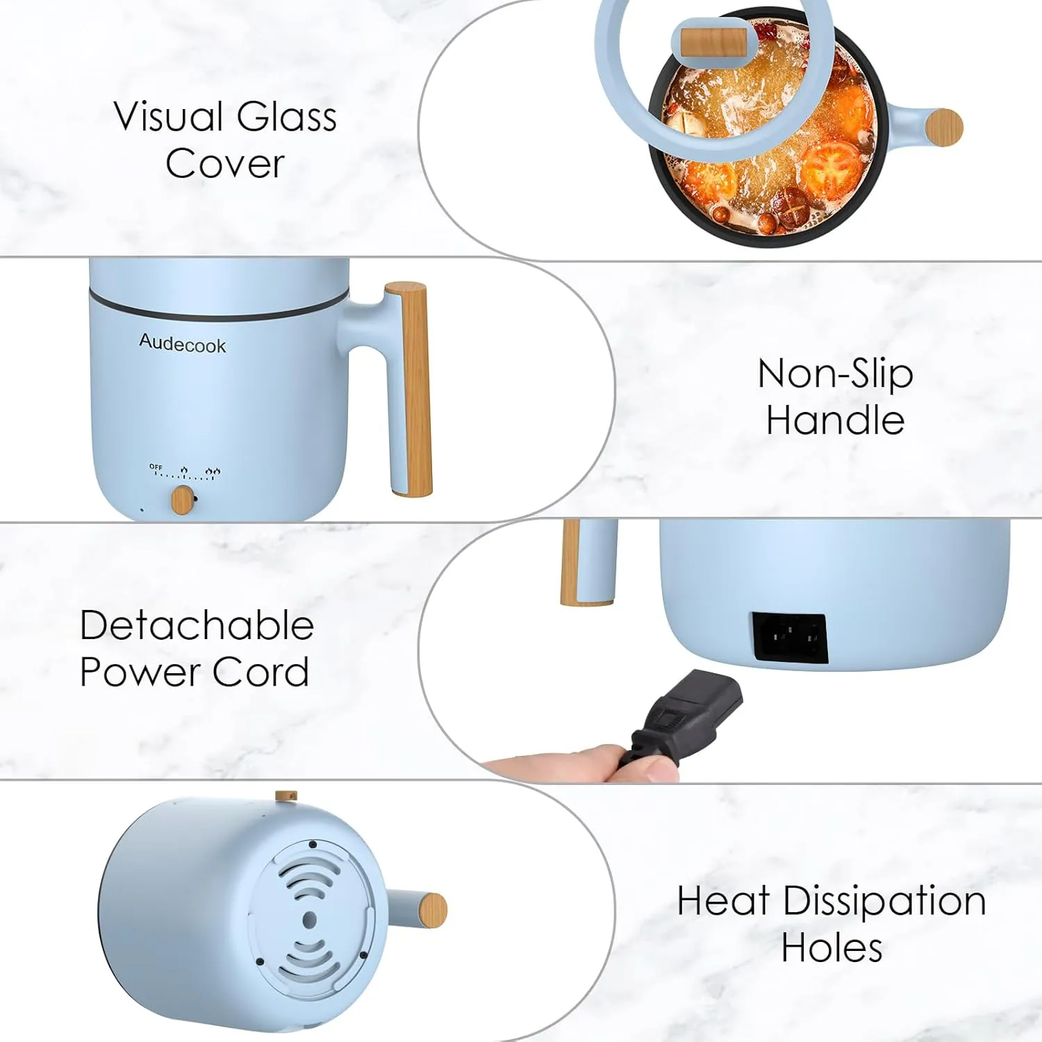 Audecook Hot Pot Electric with Steamer, 1.8L Portable Mini Travel Cooker, Multifunctional Non-Stick Electric Skillet for Stir Fry/Stew/Steam, Perfect for Ramen Noodles/Pasta/Egg/Soup/Oatmeal(Blue)
