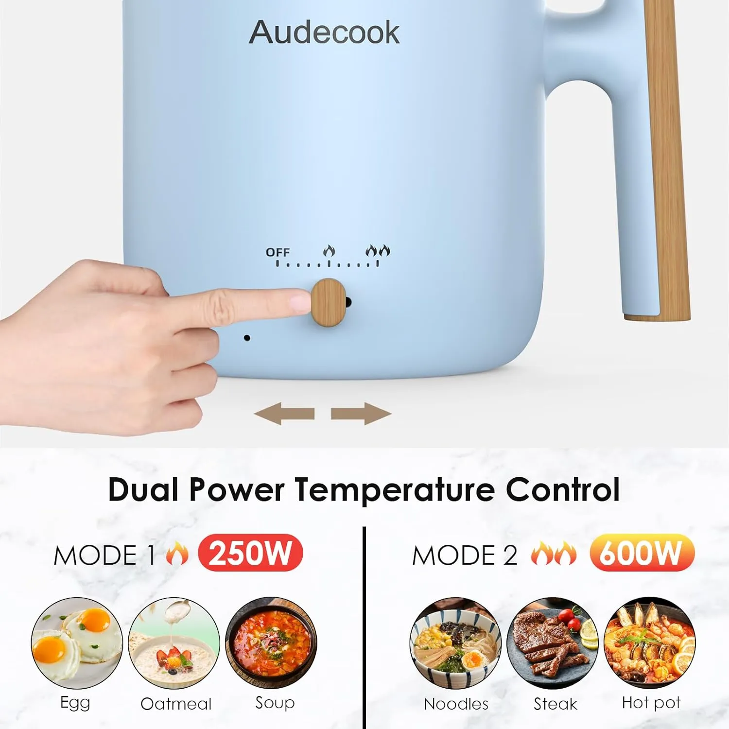 Audecook Hot Pot Electric with Steamer, 1.8L Portable Mini Travel Cooker, Multifunctional Non-Stick Electric Skillet for Stir Fry/Stew/Steam, Perfect for Ramen Noodles/Pasta/Egg/Soup/Oatmeal(Blue)