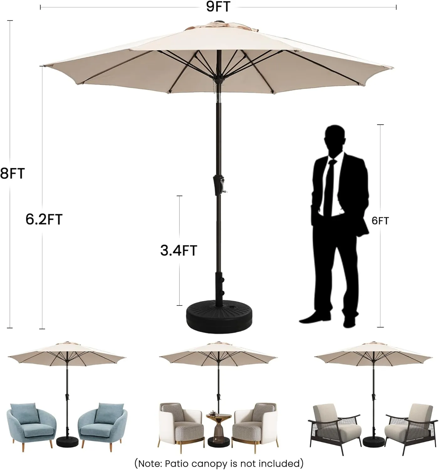 Ayge 9FT Large Outdoor Patio Umbrella Market Table Umbrella-UV Resistant, Easy Push Button Tilt and Crank, 8 Sturdy Fiberglass Ribs Heavy-Duty Pool Umbrella for Deck, Backyard,Garden