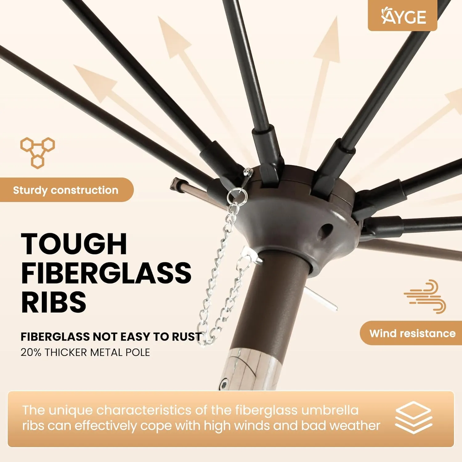 Ayge 9FT Large Outdoor Patio Umbrella Market Table Umbrella-UV Resistant, Easy Push Button Tilt and Crank, 8 Sturdy Fiberglass Ribs Heavy-Duty Pool Umbrella for Deck, Backyard,Garden