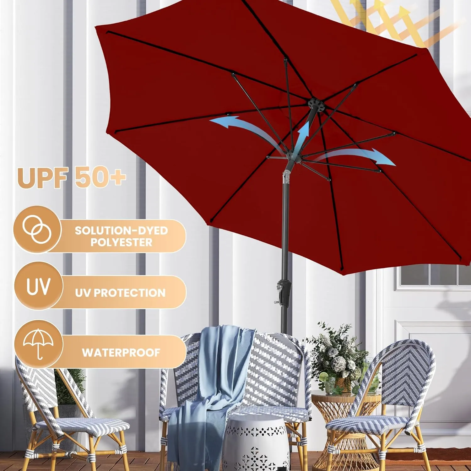 Ayge 9FT Large Outdoor Patio Umbrella Market Table Umbrella-UV Resistant, Easy Push Button Tilt and Crank, 8 Sturdy Fiberglass Ribs Heavy-Duty Pool Umbrella for Deck, Backyard,Garden