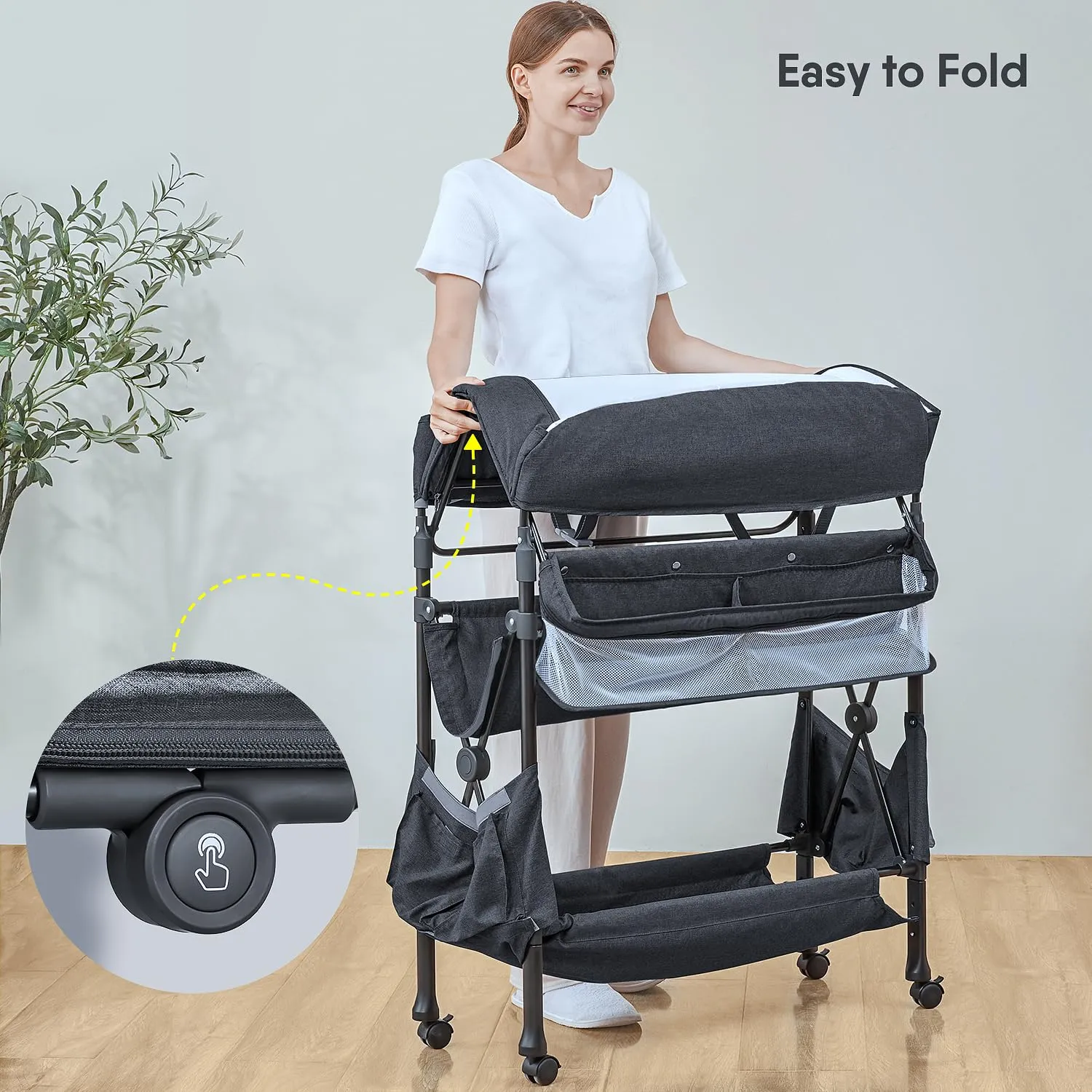 BabyBond Portable Baby Changing Table with 2 Storage Baskets, Foldable Diaper Changing Table Dresser Waterproof Height Adjustable Changing Station for Infant and Newborn(Grey)
