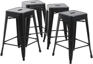 Bar Stools Metal Counter Barstool Indoor-Outdoor Stackable Stools 24 Inch Backless Kitchen Restaurant Dining Chairs Patio Bistro Pub Trattoria Tolix Industrial Stools, Set of 4, Black
