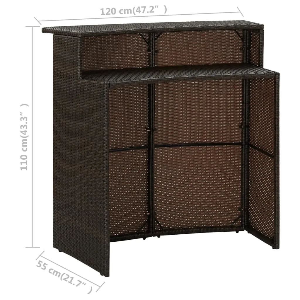 Bar Table Outdoor Counter Height Pub Table with 2 Shelves PE Rattan