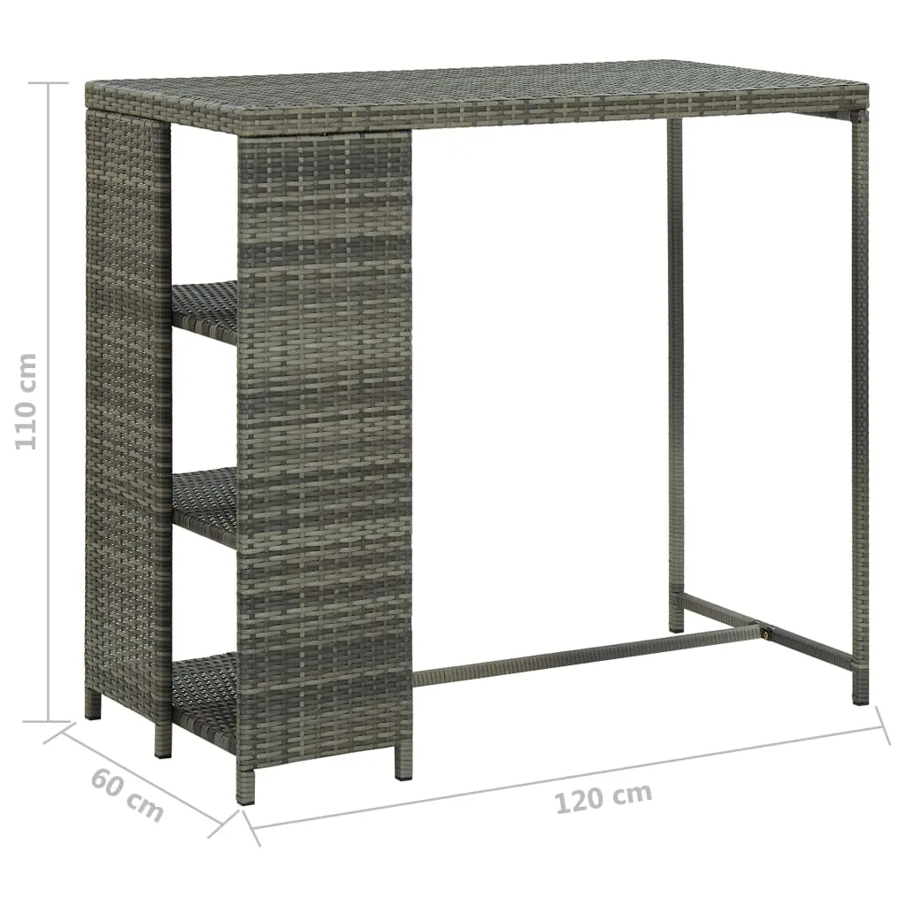 Bar Table Pub Table Kitchen Bistro Table with Storage Rack Poly Rattan