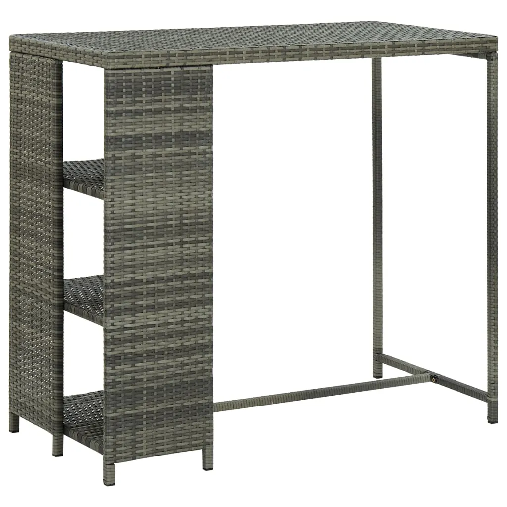 Bar Table Pub Table Kitchen Bistro Table with Storage Rack Poly Rattan