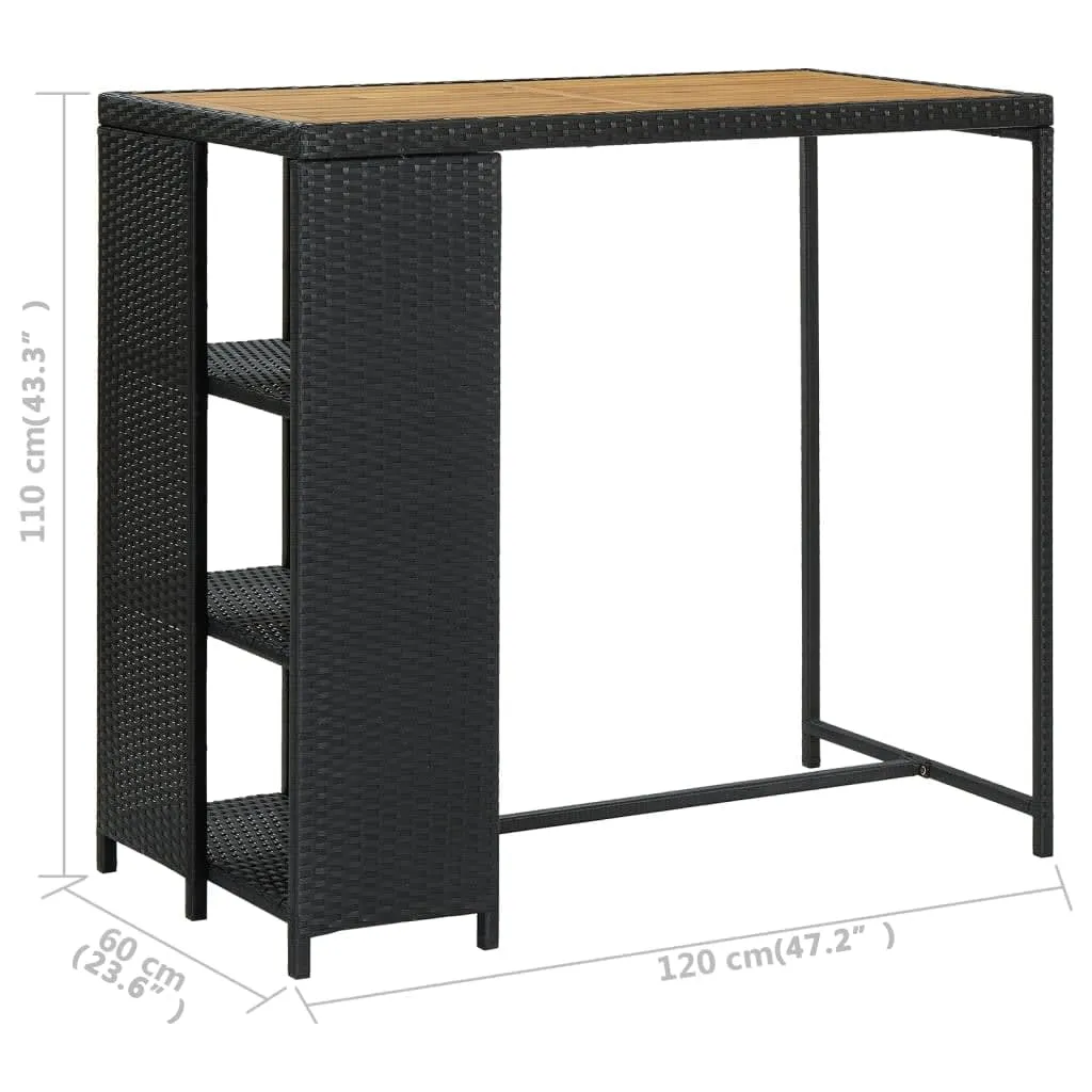 Bar Table Pub Table Kitchen Bistro Table with Storage Rack Poly Rattan
