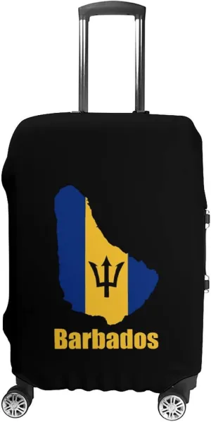 Barbados Flag Map Luggage Protector Suitcase Cover Anti-Scratch Washable Fit 18-32 Inch Travel Luggage