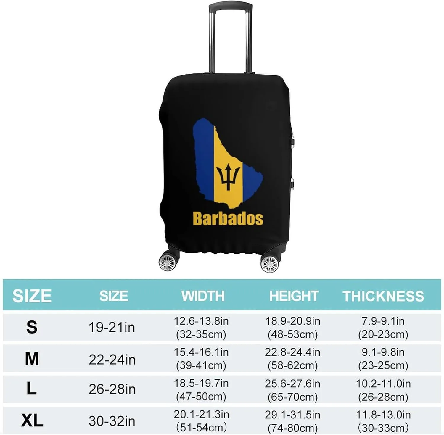 Barbados Flag Map Luggage Protector Suitcase Cover Anti-Scratch Washable Fit 18-32 Inch Travel Luggage