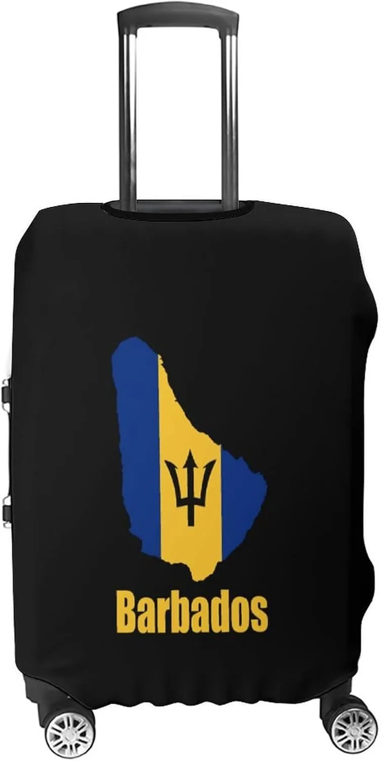 Barbados Flag Map Luggage Protector Suitcase Cover Anti-Scratch Washable Fit 18-32 Inch Travel Luggage
