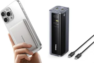 Baseus 0.3" Ultra Slim 5000mAh MagSafe Portable Charger Bundle 145W Power Bank, 20,800mAh 4-Port Laptop Portable Charger (77Wh), for MacBook, iPhone/Samsung Series, Dell, Steam Deck