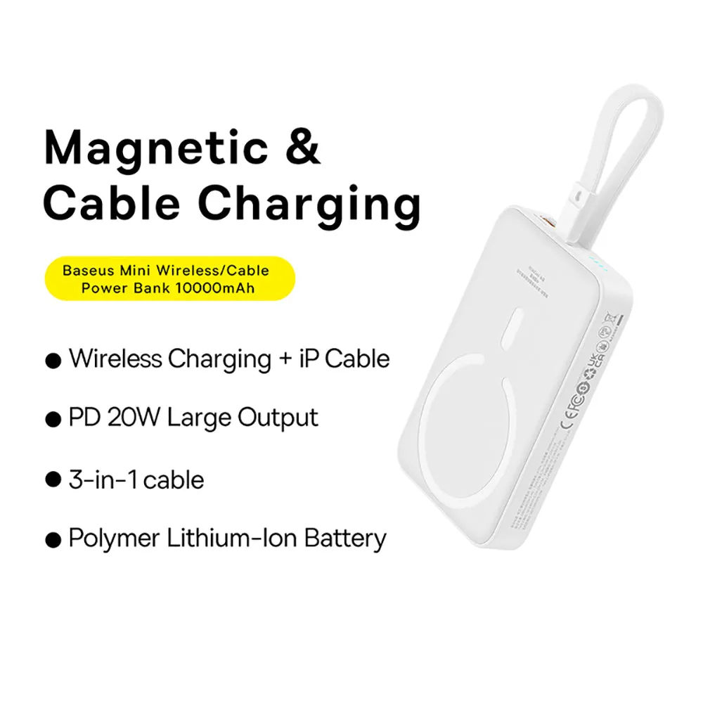 Baseus Magnetic Mini Wireless Fast Charging Power Bank for iPhone 10000mAh 20W Starlight White