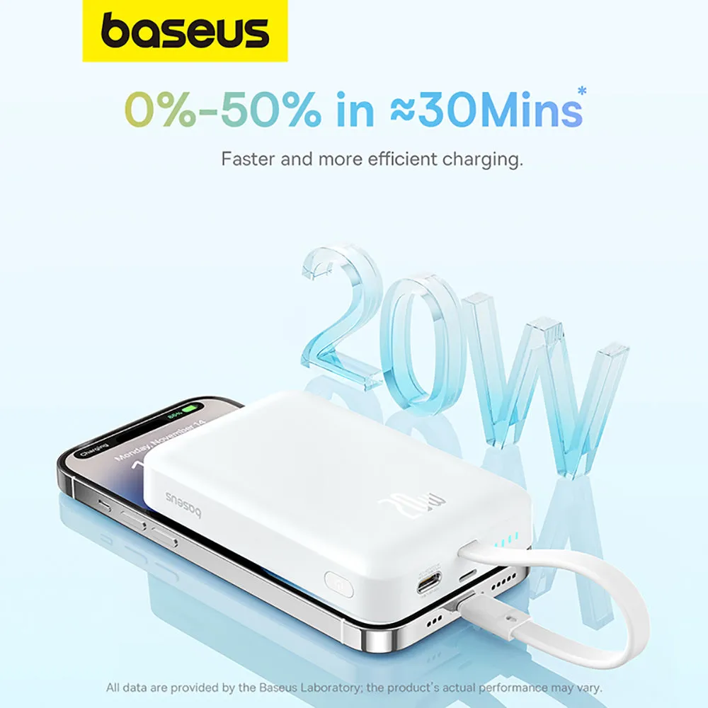 Baseus Magnetic Mini Wireless Fast Charging Power Bank for iPhone 10000mAh 20W Starlight White