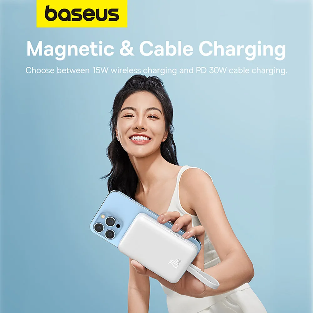 Baseus Magnetic Mini Wireless Fast Charging Power Bank for iPhone 10000mAh 20W Starlight White
