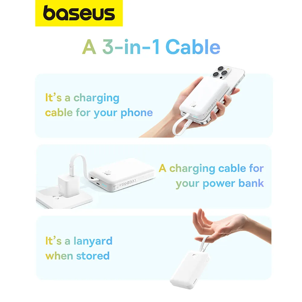 Baseus Magnetic Mini Wireless Fast Charging Power Bank for iPhone 10000mAh 20W Starlight White