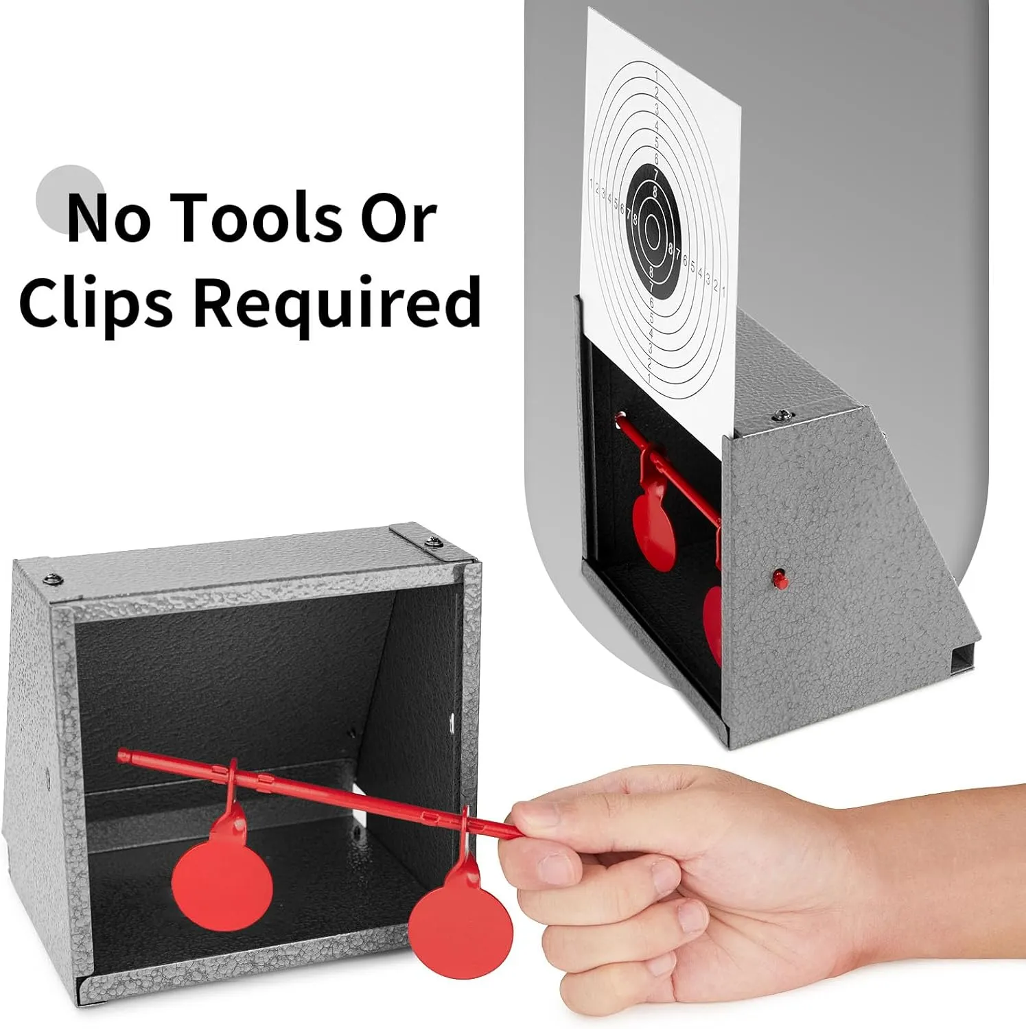 BB Gun Target Trap, Airsoft and Pellet Gun Shooting Targets With 10pcs Paper Target, Resetting Metal Silhouettes for Backyard, Outdoor, Indoor - Small Size