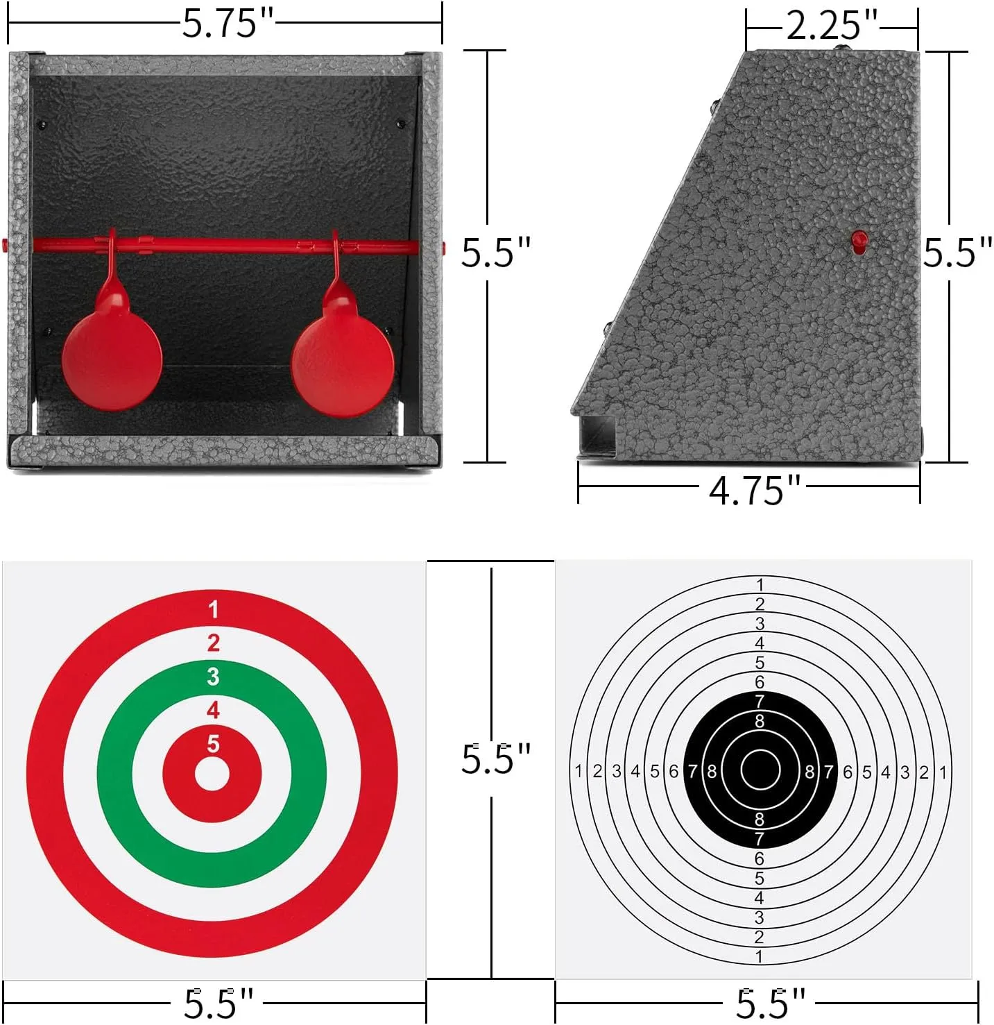 BB Gun Target Trap, Airsoft and Pellet Gun Shooting Targets With 10pcs Paper Target, Resetting Metal Silhouettes for Backyard, Outdoor, Indoor - Small Size