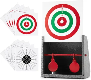 BB Gun Target Trap, Airsoft and Pellet Gun Shooting Targets With 10pcs Paper Target, Resetting Metal Silhouettes for Backyard, Outdoor, Indoor - Small Size