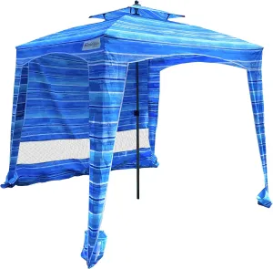 Beach Cabana Canopy Shelter – Cool Sun Shade Tent – 6’ X 6’ - UPF 50  - Waterproof - Easy Setup – 2 Layer Wind Vent Umbrella – 6 Ft X 6 Ft – BONUS Sidewall – Beach, Lake, Park W/Family - 2 to 4 People