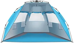 Beach Tent for 3-4 Person, Pop up Sun Shelter 94.5"" Wide for Family with Breathable Mesh Layer, Easy Setup and Portable Beach Shade Sun Shelter Canopy, Blue, SY-LHJ2-52188605