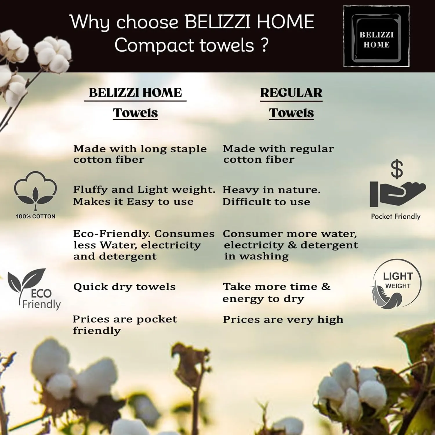 Belizzi Home Ultra Soft 6 Pack Cotton Towel Set, Contains 2 Bath Towels 28x55 inch, 2 Hand Towels 16x24 inch & 2 Wash Coths 12x12 inch, Ideal for Everyday use, Compact & Lightweight - Brown