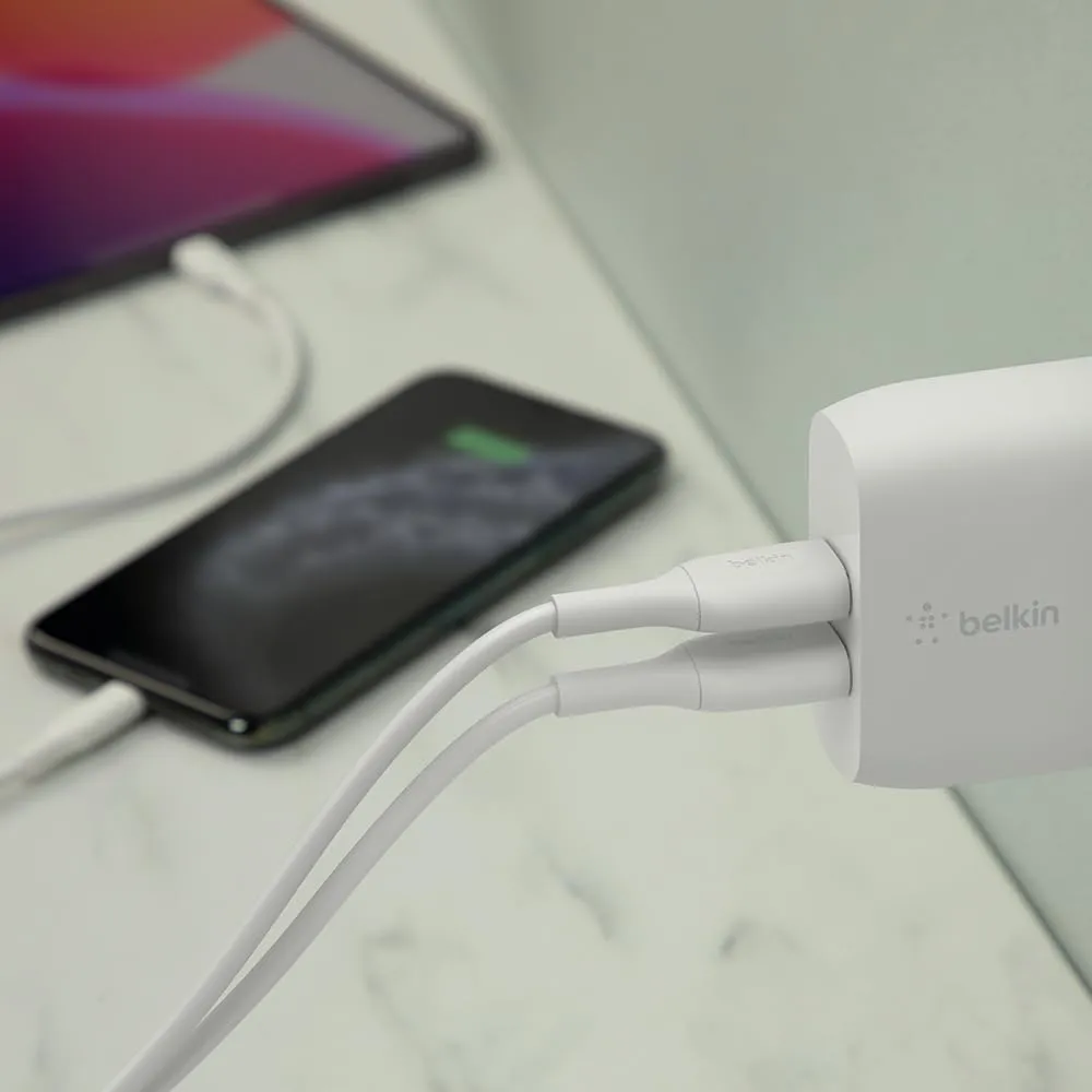 Belkin 24W Dual Port USB Wall Charger - iPhone Fast Charging - Charging Block for Power Bank, iPhone 16, iPhone 15, iPhone 14, iPad Pro, Samsung Nintendo Switch 2 & More, (Cable Not Included)
