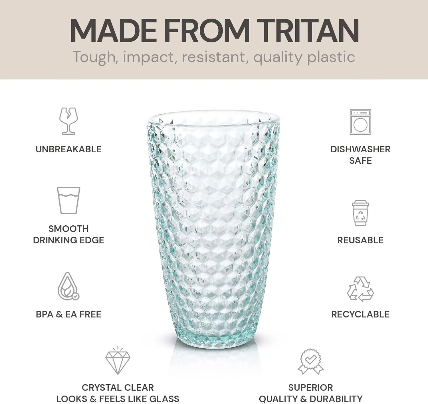 BELLAFORTE - Shatterproof Tritan Plastic Tall Tumbler Teal- 19oz, set of 4, Laguna Beach Drinking Glasses - Dishwasher Safe Tumblers - Unbreakable Drinkware for Indoor and Outdoor Use, BPA Free