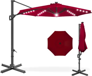 Best Choice Products 10ft Solar LED Cantilever Patio Umbrella, 360-Degree Rotation Hanging Offset Market Outdoor Sun Shade for Backyard, Deck, Poolside w/Lights, Easy Tilt, Cross Base