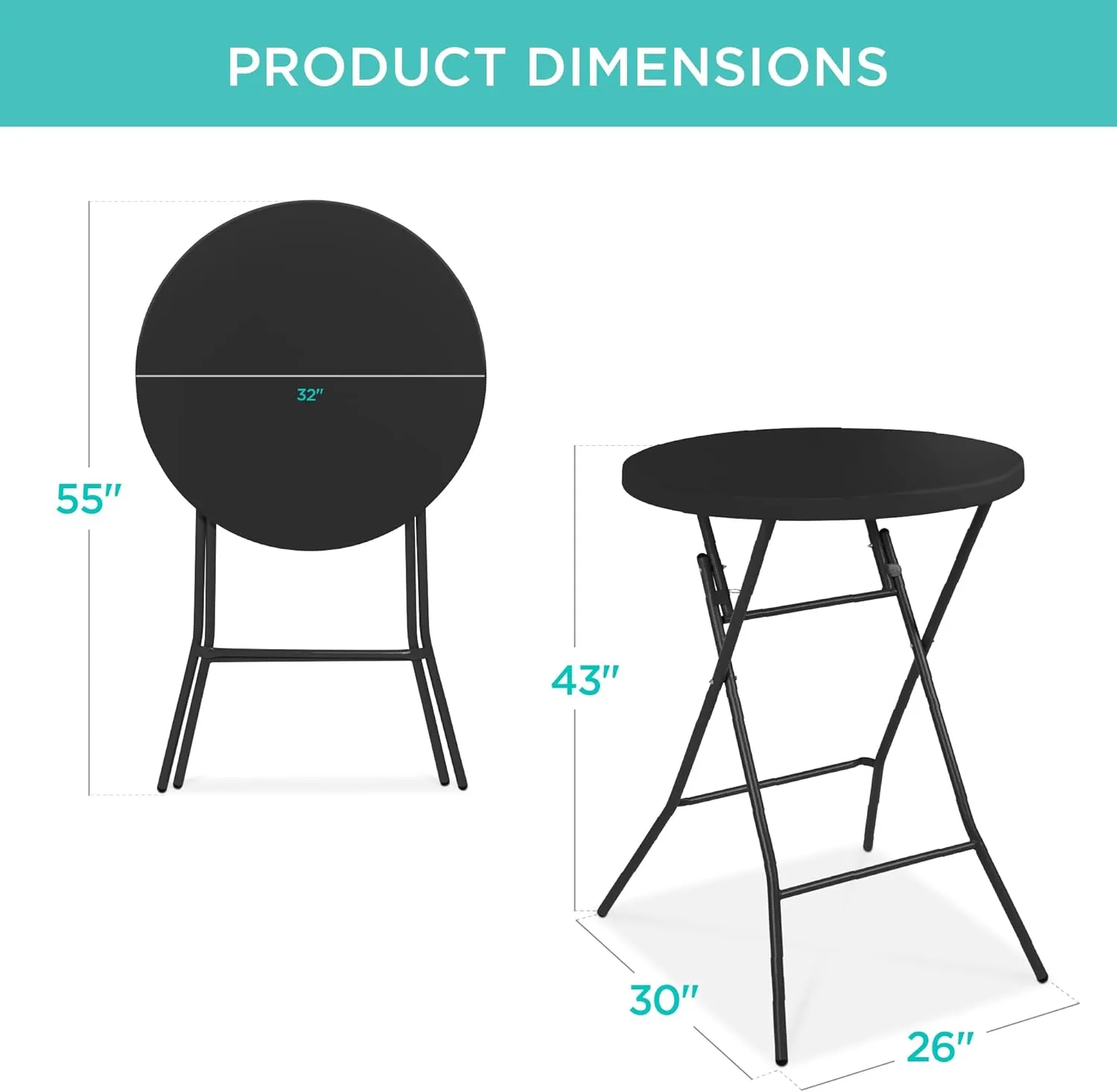 Best Choice Products 32in Bar Height Folding Table, Round Indoor Outdoor Accessory for Patio, Backyard, Dining Room, Events w/Thick Table Top, Metal Frame, Locking Legs, 330lb Weight Capacity - Black