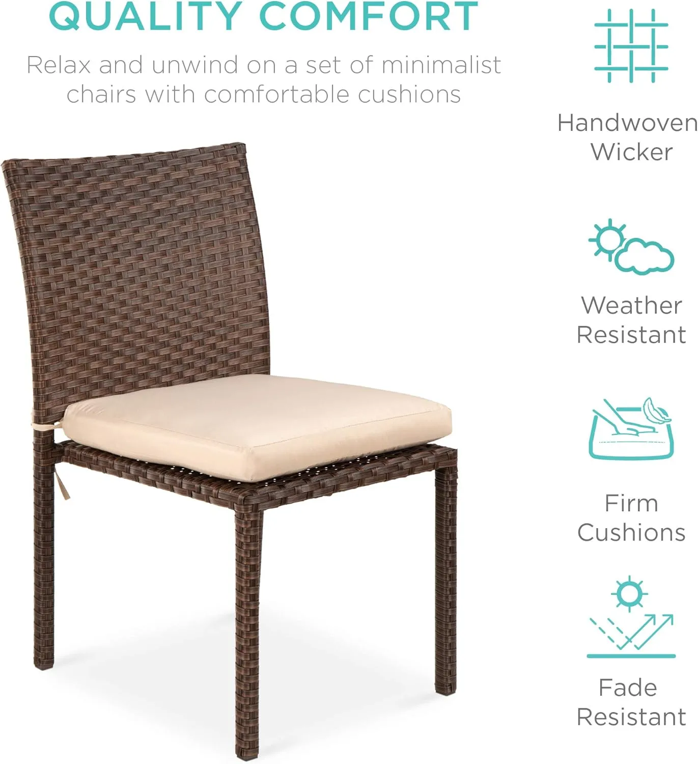 Best Choice Products Set of 4 Stackable Outdoor Patio Wicker Chairs w/Cushions, UV-Resistant Finish, and Steel Frame - Brown/Cream