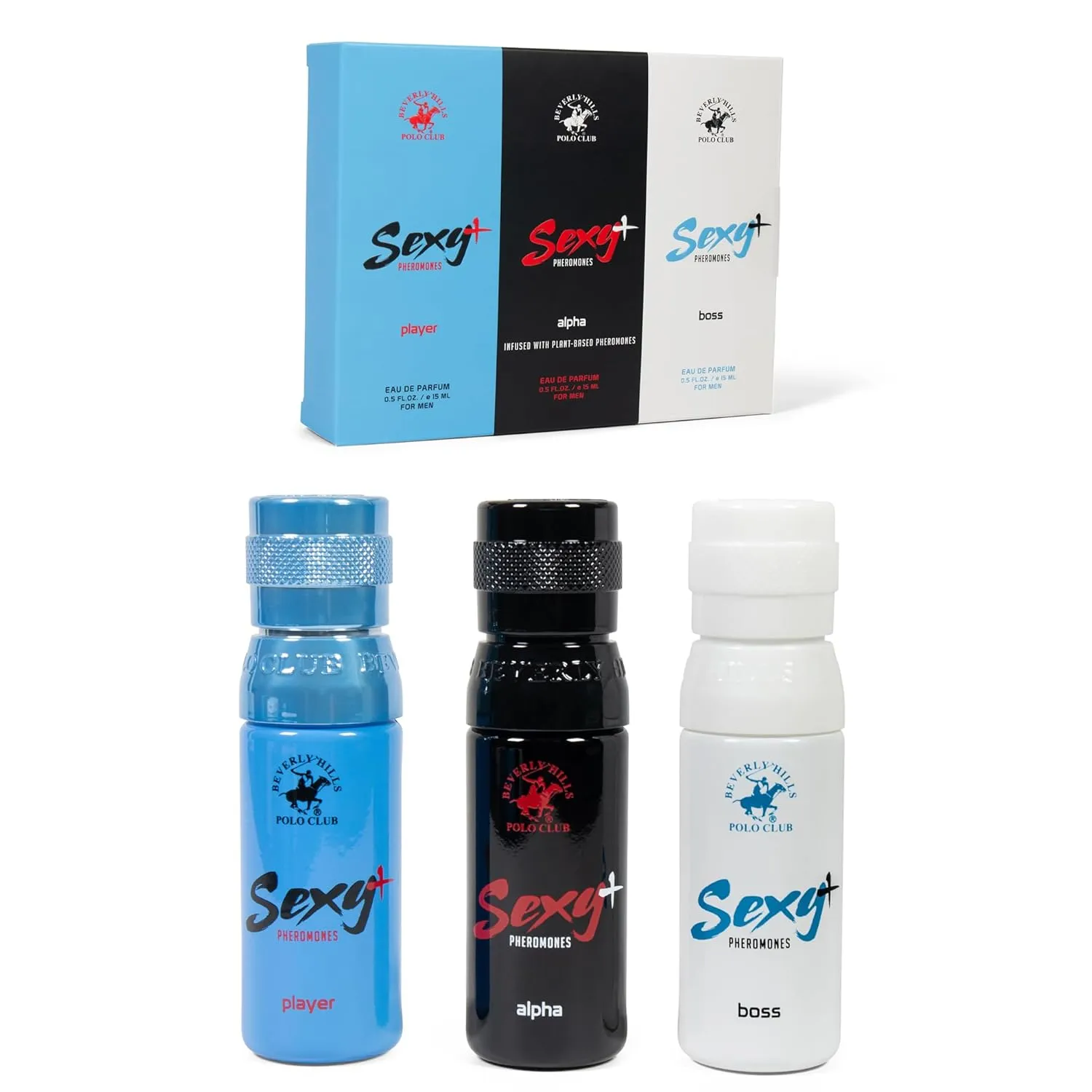 Beverly Hills Polo Club Sexy  Pheromones EDP Slider Collection - 3-Piece Men's Fragrance Gift Set (PLAYER, ALPHA & BOSS) - Long-Lasting, Travel-Friendly Cologne for Men