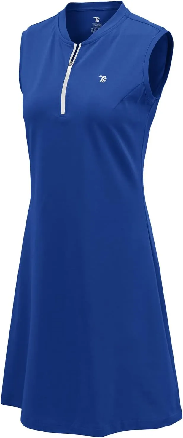BGOWATU Women's Tennis Dress Sleeveless Golf Polo Dress Lightweight Sports Activewear Dress Zip Up