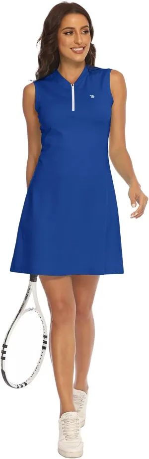BGOWATU Women's Tennis Dress Sleeveless Golf Polo Dress Lightweight Sports Activewear Dress Zip Up