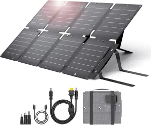 BigBlue 60W Portable Compact Solar Panel with PD 45W USB-C, 20W USB-A, DC Ports for Power Stations, Cellphones, Power Banks, Tablets, IP68 Waterproof, Foldable Camping Solar Charger with Kickstand