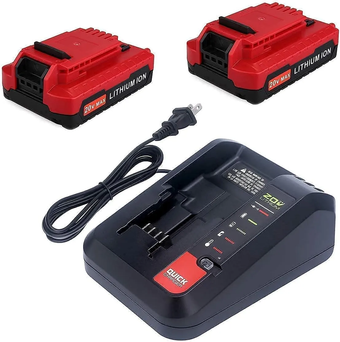 Biswaye PCC692L PCC691L Battery Charger and 2-Pack 3.0AH 20V MAX Lithium Battery Compatible with Porter Cable 20V Battery and 20V Cordless Power Tools