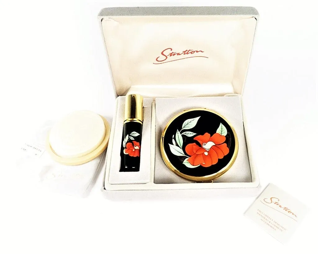 Black Red Gold Stratton Compact Perfume Atomiser Gift Set Unused 1990s