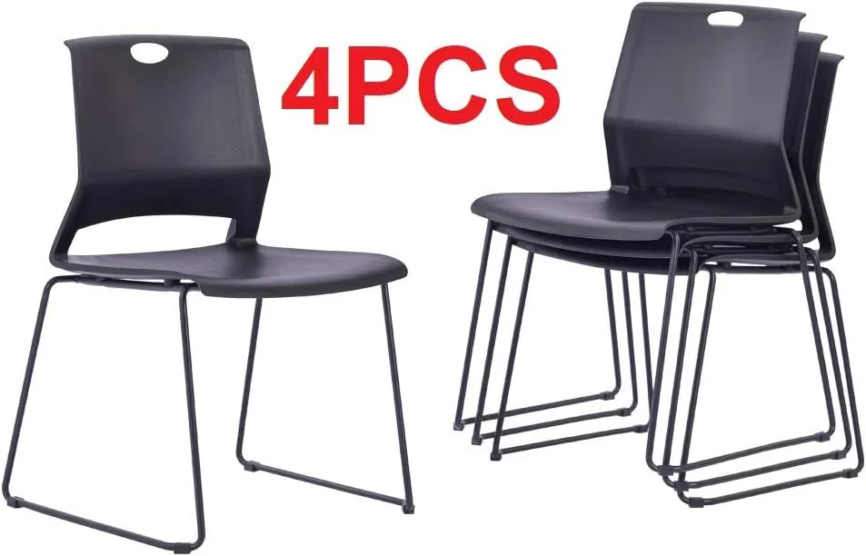 Black Waiting Room Guest Chairs Set of 4, Church Chairs with Sled Base, Black Stackable Chair for Conference Room,Training Room.