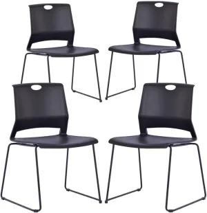 Black Waiting Room Guest Chairs Set of 4, Church Chairs with Sled Base, Black Stackable Chair for Conference Room,Training Room.