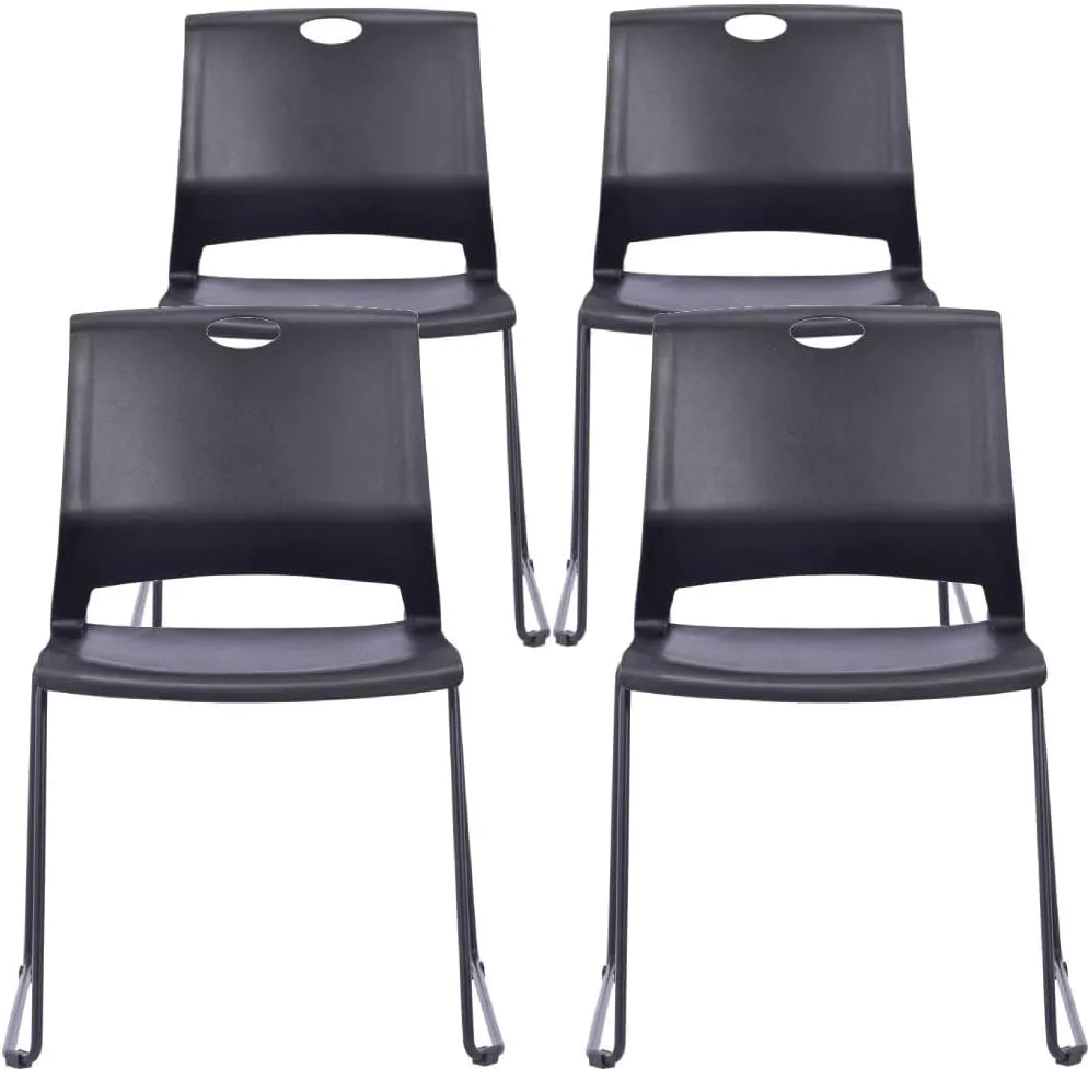 Black Waiting Room Guest Chairs Set of 4, Church Chairs with Sled Base, Black Stackable Chair for Conference Room,Training Room.