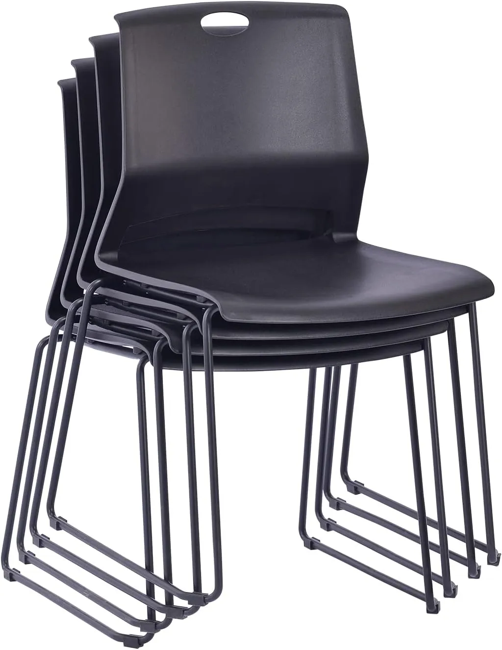 Black Waiting Room Guest Chairs Set of 4, Church Chairs with Sled Base, Black Stackable Chair for Conference Room,Training Room.