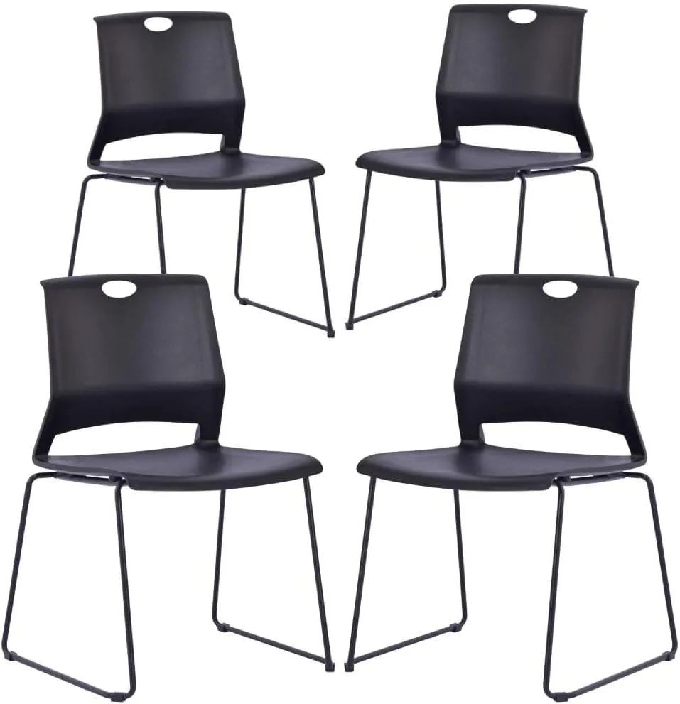 Black Waiting Room Guest Chairs Set of 4, Church Chairs with Sled Base, Black Stackable Chair for Conference Room,Training Room.