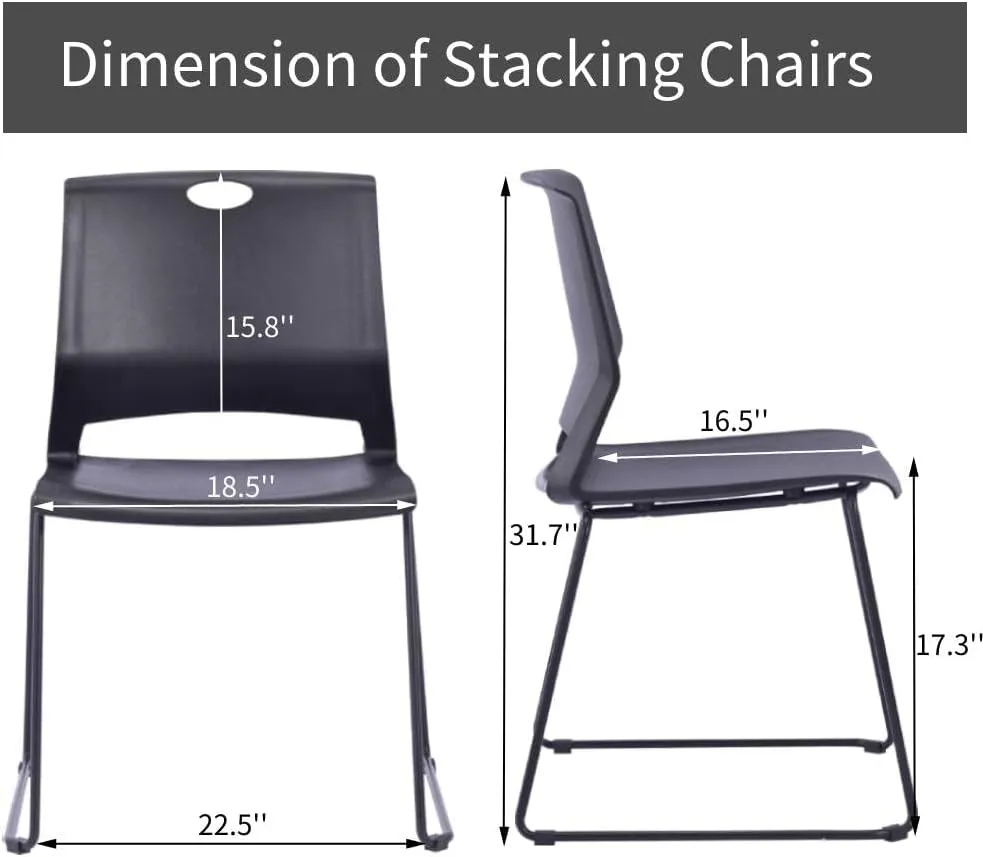 Black Waiting Room Guest Chairs Set of 4, Church Chairs with Sled Base, Black Stackable Chair for Conference Room,Training Room.