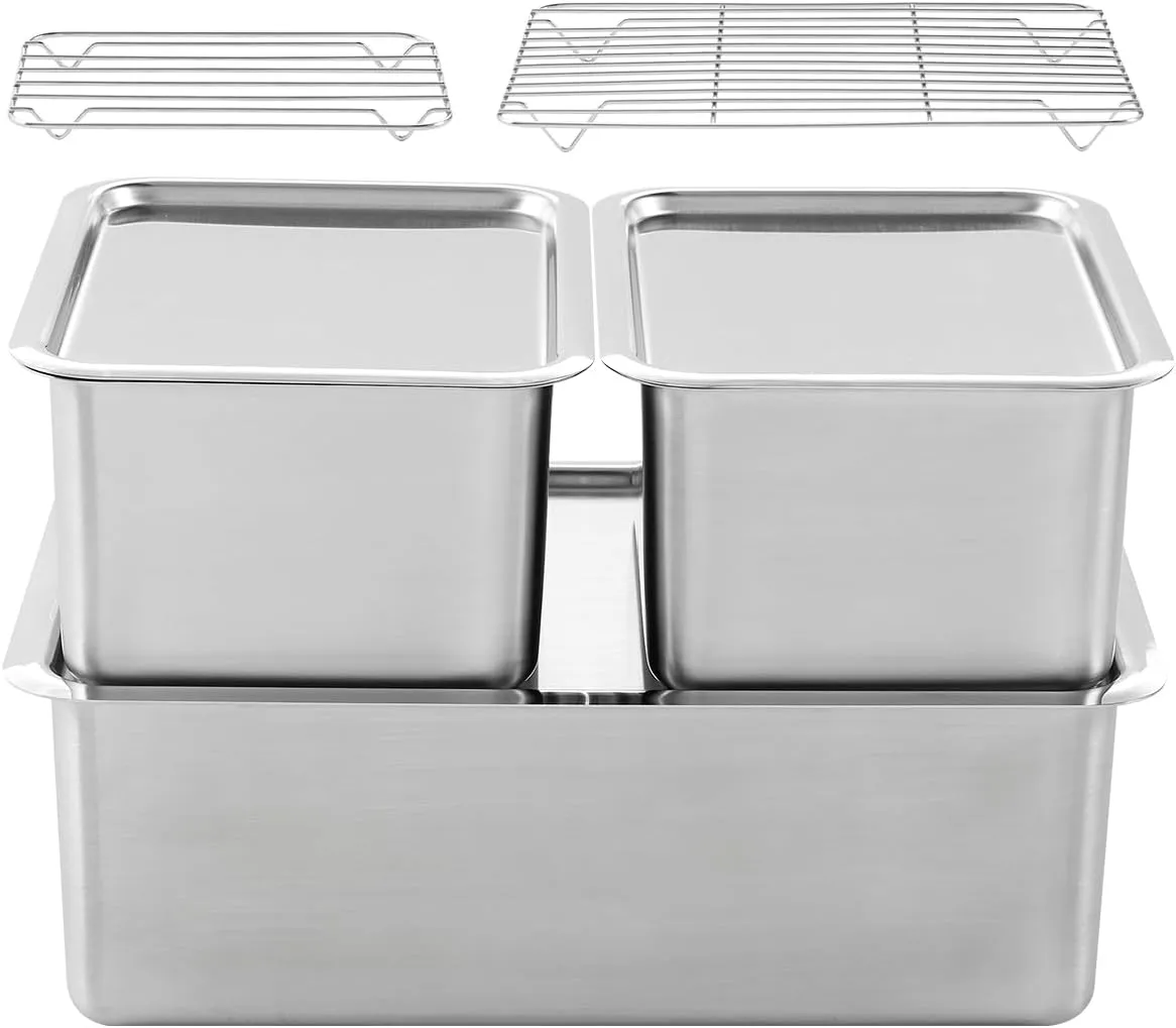 BLoCK High 3PCS Set Stainless Steel Food Storage Containers with Lids and 2 Nets Hotel Pan Kitchen Appliances Dishwasher Safe Premium South Korea