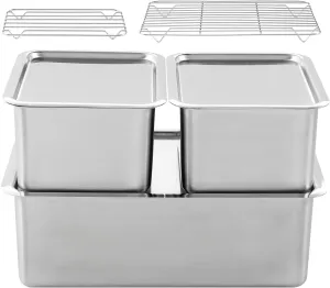 BLoCK High 3PCS Set Stainless Steel Food Storage Containers with Lids and 2 Nets Hotel Pan Kitchen Appliances Dishwasher Safe Premium South Korea