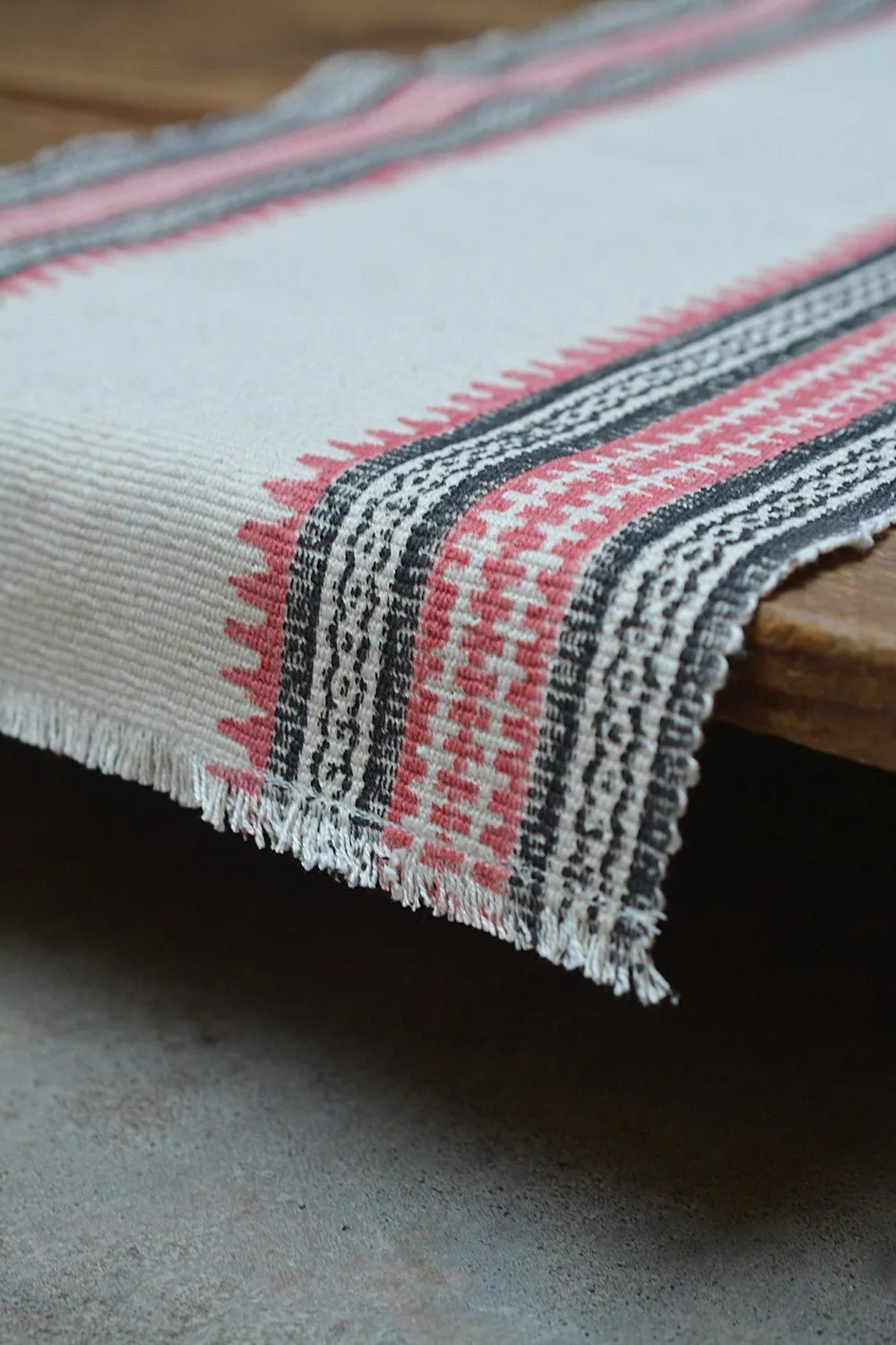 Block Printed Table Runner - Black and Rose