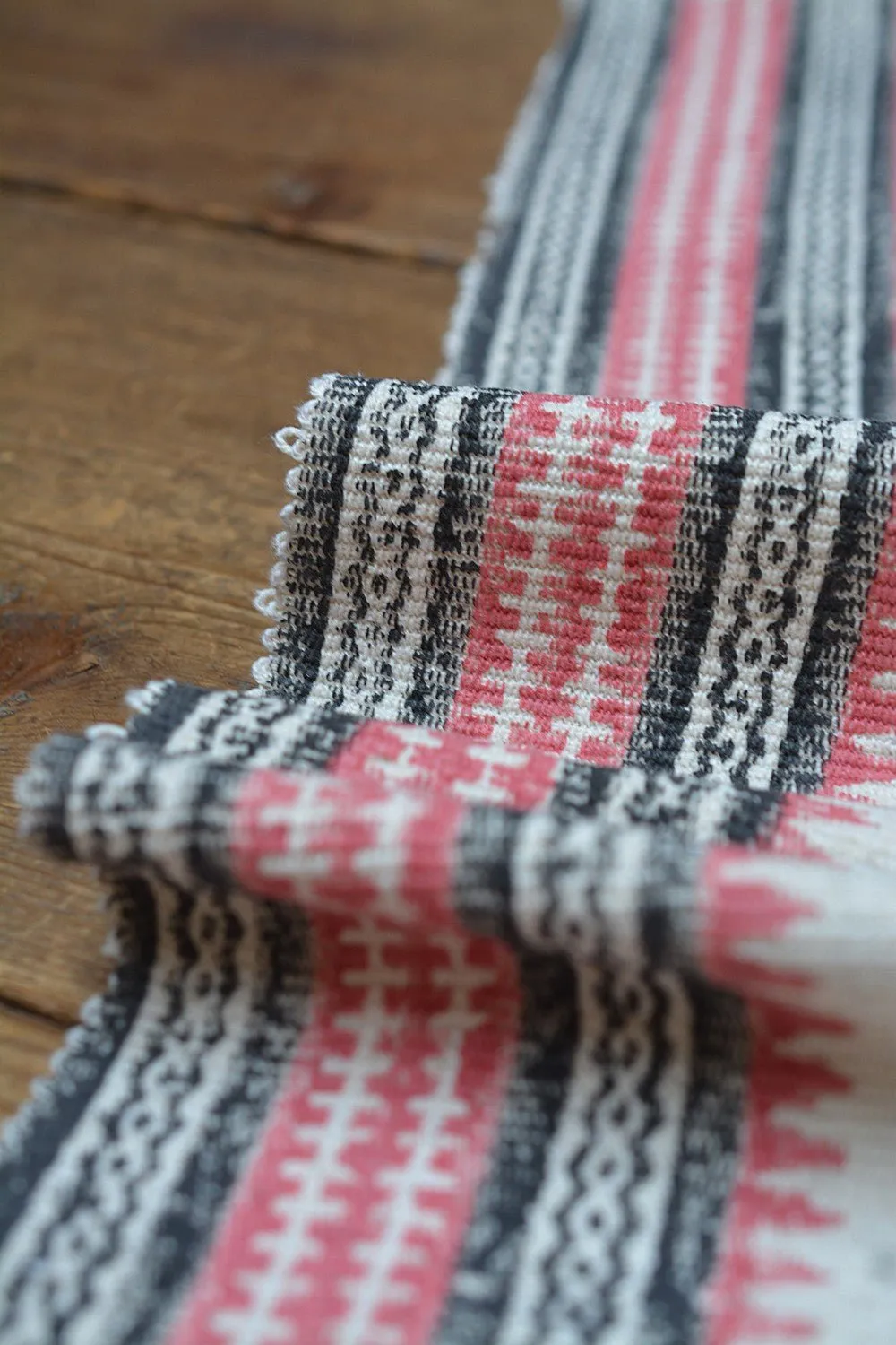 Block Printed Table Runner - Black and Rose