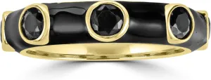 Bob Mackie Jewelry Gold over Brass Black Enamel Black Cubic Zirconia Band Ring, Size 6