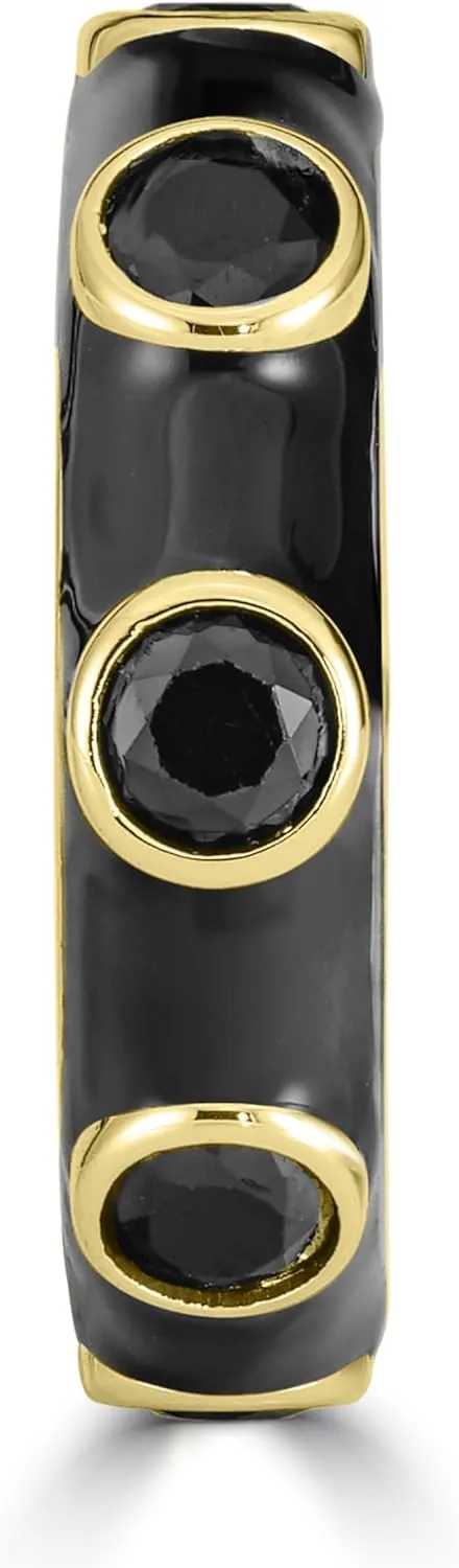 Bob Mackie Jewelry Gold over Brass Black Enamel Black Cubic Zirconia Band Ring, Size 6