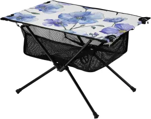 Bolaz Outdoor Folding Portable Picnic Camping Table-Blue Flax Floral Botanical Flower,Storage Mesh for Camping Gear Accessories, Hiking, Mountaineering, Outdoor Travel
