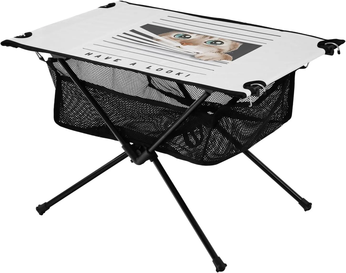 Bolaz Outdoor Folding Portable Picnic Camping Table-Cat Peeking Through Window,Storage Mesh for Camping Gear Accessories, Hiking, Mountaineering, Outdoor Travel